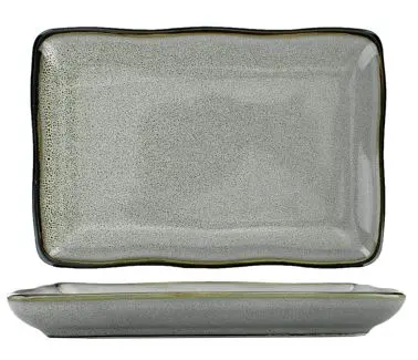 International Professional Tableware Luna Stoneware Ash Rect Platter 6" x 4", Ash Black Trim and Speckles, Quant...