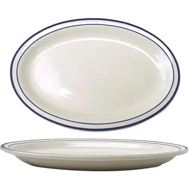 International Professional-Grade Tableware Danube Stoneware Blue Platter 13-1/4" x 10-3/8", American White Blue ...