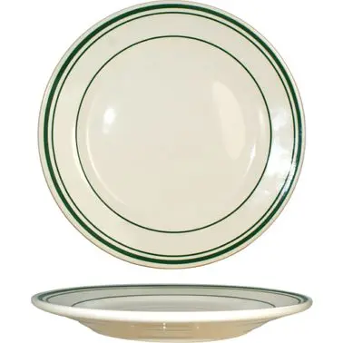 International Professional-Grade Tableware Verona Stoneware Green Plate 6-5/8", American White Green Band, Quantity: ...