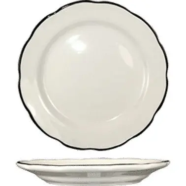 International Proven Tableware Sydney Stoneware Black Plate 6-3/8", American White Black Trim, Quantity: 36 pieces, S...