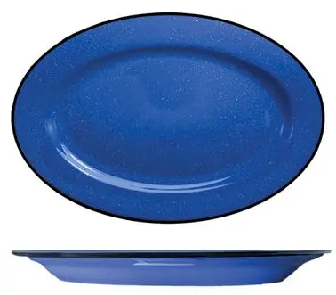 International Quick Tableware Campfire Stoneware Blue White Speckles Platter 15-1/2", Blue White Speckles and Jet Bla...