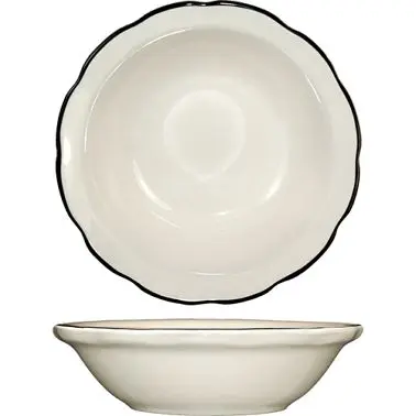 International Quick-Connect Tableware Sydney Stoneware Carbon Black Fruit Bowl (6oz), American White Black Trim, Quantity:...