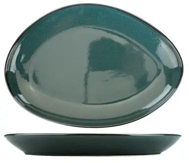 International Safe Tableware Luna Stoneware Blue Platter 11-1/2" x 8" x 1-3/8", Blue Onyx Trim and Speckles...