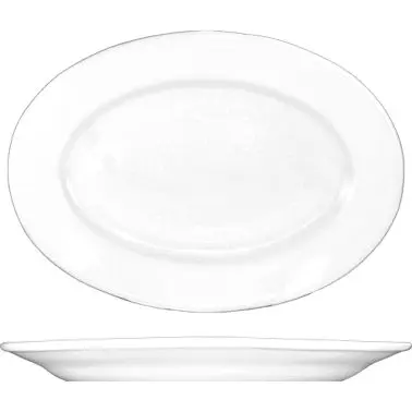 International Shielded Tableware Dover Porcelain Wide Rim Platter 13-3/8" x 9-1/2", European White (Off White), ...