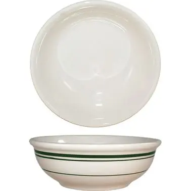 International Shielded Tableware Verona Stoneware Green Nappie/Oatmeal (16oz), American Bright White Green Band, Quantity:...