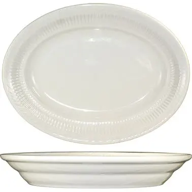International Tableware Athena Stoneware Platter 11-7/8" x 9-1/4", American White (Ivory, Eggshell, Cream), Quan...