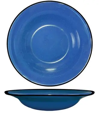 International Tableware Campfire Stoneware Blue White Speckles Soup Bowl (10oz), Blue White Speckles and Midnight Black Tr...