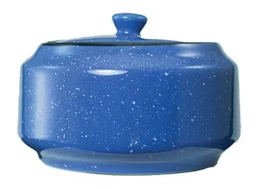 International Tableware Campfire Stoneware Sugar Bowl lid, Blue White Speckles and Black Trim, Quantity: 12 pieces, CF-61