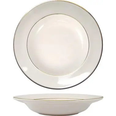 International Tableware Florentine Stoneware Gold Band Bowl Glazed Foot (12oz), American Cream Gold Band, Quantity: 24 pie...