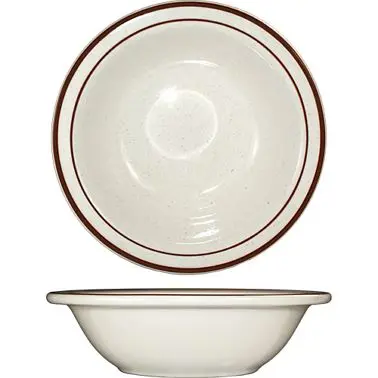 International Tableware Granada Stoneware Bowl (14oz), American White Espresso Band and Speckles, 6-5/8"D x 1-5/8&quo...