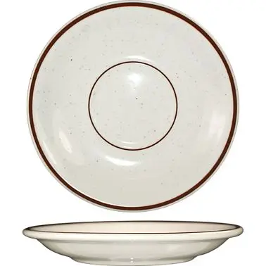 International Tableware Granada Stoneware Bronze Saucer 5-1/2", American Snow White Brown Band and Speckles, Quantity...