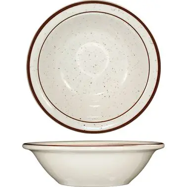 International Tableware Granada Stoneware Brown Fruit Bowl (5oz), American Pure White Brown Band and Speckles, Quantity: 3...