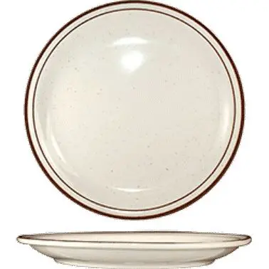 International Tableware Granada Stoneware Brown Plate 6-1/2", American White Brown Band and Speckles, Quantity: 36 pi...