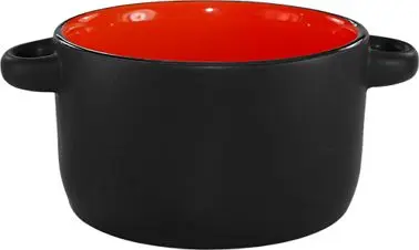 International Tableware Hilo Stoneware Crimson /Carbon Black Matte out Soup Bowl (11oz), Red /Black Matte out, Quantity: 1...