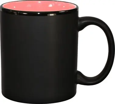 International Tableware Hilo Stoneware Pink /Black Matte out C-Handle Mug (11oz), Pink /Black Matte out, Quantity: 12 piec...