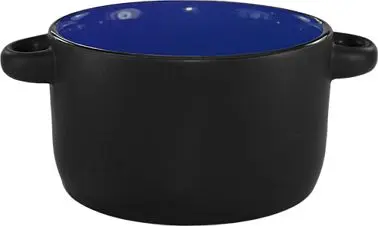 International Tableware Hilo Stoneware Royal Blue /Onyx Matte out Soup Bowl (11oz), Blue /Black Matte out, Quantity: 12 pi...