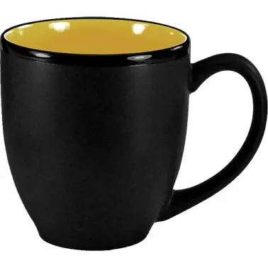 International Tableware Hilo Stoneware Yellow /Black Matte out Bistro Cup (15oz), Yellow /Black Matte out, Quantity: 12 pi...