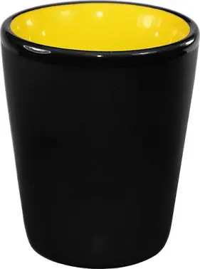 International Tableware Hilo Stoneware Yellow /Matte Black Matte out Shot (1.5oz), Yellow /Black Matte out, Quantity: 24 p...