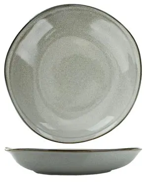 International Tableware Luna Stoneware Ash Pasta/Rim Soup Bowl (20oz), Ash Carbon Black Trim and Speckles, Quantity: 12 pi...