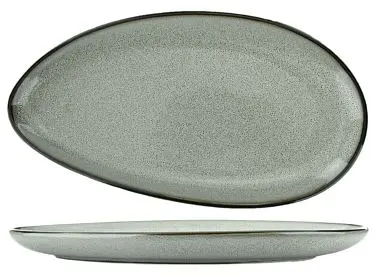 International Tableware Luna Stoneware Ash Platter 10" x 5-1/2", Ash Black Trim and Speckles, Quantity: 24 piece...