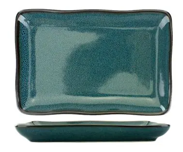 International Tableware Luna Stoneware Midnight Cobalt Rect Platter 6" x 4", Midnight Blue Ebony Trim and Speckl...