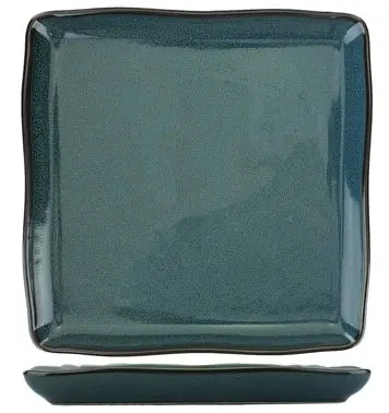 International Tableware Luna Stoneware Midnight Royal Blue Square Plate 7", Midnight Blue Black Trim and Speckles, Qu...