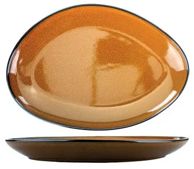International Tableware Luna Stoneware Terracotta Platter 11-1/2" x 8" x 1-3/8", Terracotta Jet Black Trim ...