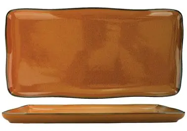 International Tableware Luna Stoneware Terracotta Rect Platter 6" x 4", Terracotta Black Trim and Speckles, Quan...