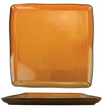 International Tableware Luna Stoneware Terracotta Square Plate 10", Terracotta Black Trim and Speckles, Quantity: 12 ...