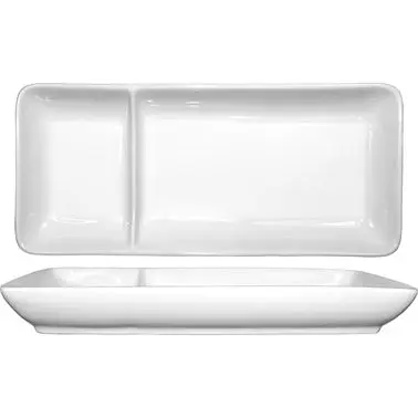 International Tableware Porcelain 2-Compartment Plate 10", Bright Bright White, Quantity: 24 pieces, FA2-10