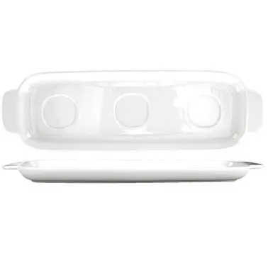 International Tableware Porcelain 3-well Rectangular Sampler Platter Handles, Bright White, Quantity: 12 pieces, FA-601