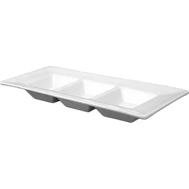 International Tableware Porcelain Three Well Sauce Plate (1oz wells), Bright White, Quantity: 24 pieces, FA-33