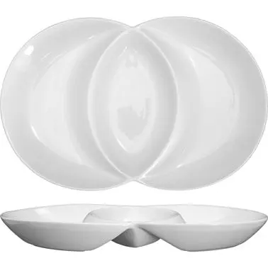 International Tableware Porcelain Unity Double Well Plate 14", Bright Snow White, Quantity: 12 pieces, FA2-14