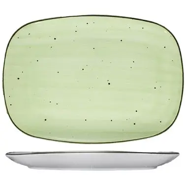 International Tableware Rotana Stoneware Lime Platter 12"x 9", Lime Beige Trim and Speckles, Quantity: 12 pieces...