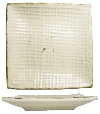 International Tableware Savannah Stoneware Khaki Square Plate 8", Khaki Walnut Trim and Speckles, Quantity: 12 pieces...