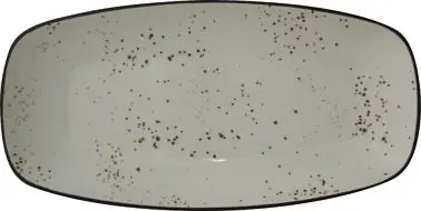 International Tableware Splash Stoneware Crème Dark Beige Rect Platter 11-5/8", Crème Dark Brown Trim and Speckles,...