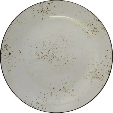 International Tableware Splash Stoneware Crème Dark Beige Coup Plate 9", Crème Dark Brown Trim and Speckles, Quanti...