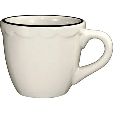 International Tableware Sydney Stoneware Black .D. Cup (3oz), American White Black Trim, Quantity: 36 pieces, SY-35