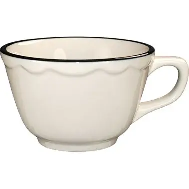 International Tableware Sydney Stoneware Carbon Black Tall Cup (7.5oz), American White Black Trim, Quantity: 36 pieces, SY-1