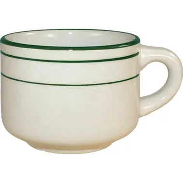 International Tableware Verona Stoneware Emerald Stacking Cup (7oz), American Pure White Green Band, Quantity: 36 pieces, ...