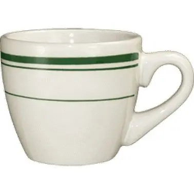 International Tableware Verona Stoneware Green .D. Cup (3.5oz), American Off-White Green Band, Quantity: 36 pieces, VE-35