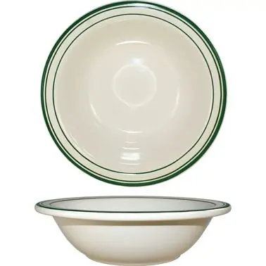 International Tableware Verona Stoneware Green Grapefruit Bowl (13oz), American White Green Band, Quantity: 36 pieces, VE-10