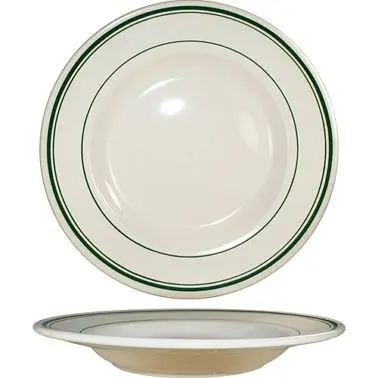 International Tableware Verona Stoneware Green Pasta Bowl (26oz), American Bright White Green Band, Quantity: 12 pieces, V...