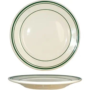 International Tableware Verona Stoneware Green Plate 6-1/4", American Off-White Green Band, Quantity: 36 pieces, VE-31