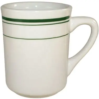 International Tableware Verona Stoneware Green Toledo Mug (8.5oz), American White Green Band, Quantity: 36 pieces, VE-17