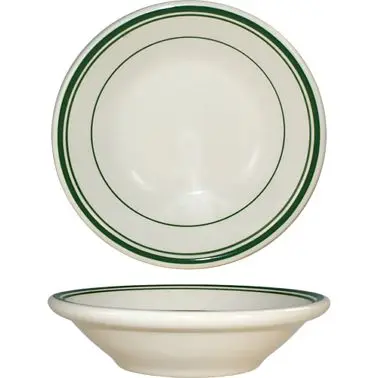 International Tableware Verona Stoneware Olive Fruit Bowl (5oz), American Off-White Green Band, Quantity: 36 pieces, VE-11