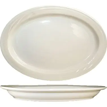 International Tableware York Stoneware Platter 13" x 9-3/8", American Cream (Ivory, Eggshell, Cream), Quantity: ...
