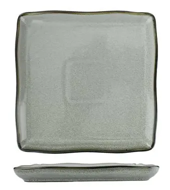 International Textured Tableware Luna Stoneware Ash Square Plate 7", Ash Onyx Trim and Speckles, Quantity: 24 pieces,...