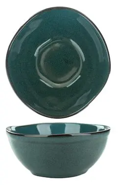 International Textured Tableware Luna Stoneware Midnight Blue Nappie/Oatmeal Bowl (14oz), Midnight Blue Black Trim and Spe...