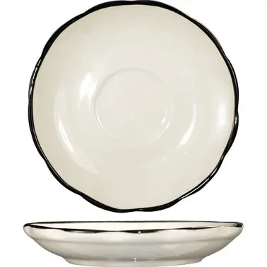 International Top-Quality Tableware Sydney Stoneware Carbon Black Saucer 4-7/8", American White Black Trim, Quantity:...